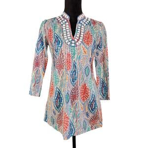 LILLY PULITZER Sarasota Beaded Top, Let Minnow Blue, Size XS